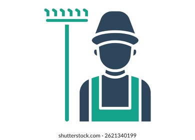 Bauernsymbol. Solides Symbolformat. Symbol, das mit dem Menschen zusammenhängt. Vektorgrafik der landwirtschaftlichen Elemente
