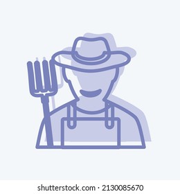 Farmer Icon in trendy two tone style isolated on soft blue background