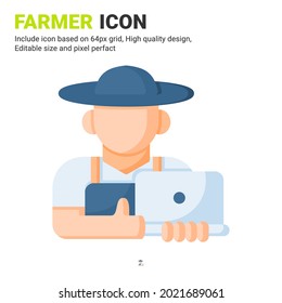 Farmer icon vector with flat color style isolated on white background. Vector illustration peasant sign symbol icon concept for digital farming, business, industry, agriculture, apps, web and project