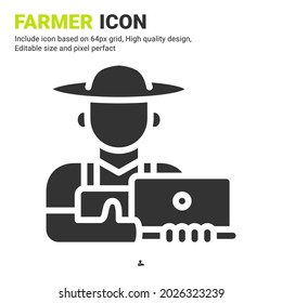 Farmer icon vector with glyph style isolated on white background. Vector illustration peasant sign symbol icon concept for digital farming, business, industry, agriculture, apps and all project