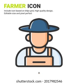 Farmer icon vector with outline color style isolated on white background. Vector illustration peasant sign symbol icon concept for digital farming, industry, business, agriculture, apps and project