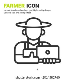 Farmer icon vector with outline style isolated on white background. Vector illustration peasant sign symbol icon concept for digital farming, business, industry, agriculture, apps and all project