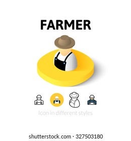 Farmer icon, vector symbol in flat, outline and isometric style
