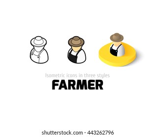 Farmer icon, vector symbol in flat, outline and isometric style