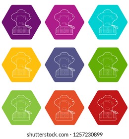 Farmer icons 9 set coloful isolated on white for web