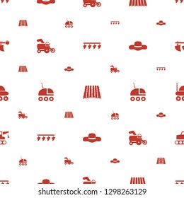 farmer icons pattern seamless white background. Included editable filled plowing tool, field, tractor, hat icons. farmer icons for web and mobile.