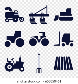 Farmer icons set. set of 9 farmer filled icons such as field, tractor
