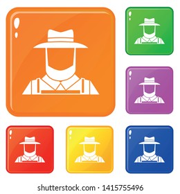 Farmer icons set collection vector 6 color isolated on white background