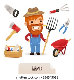 Farmer Icons Set. In the EPS file, each element is grouped separately. Isolated on white background. JPG with paths.