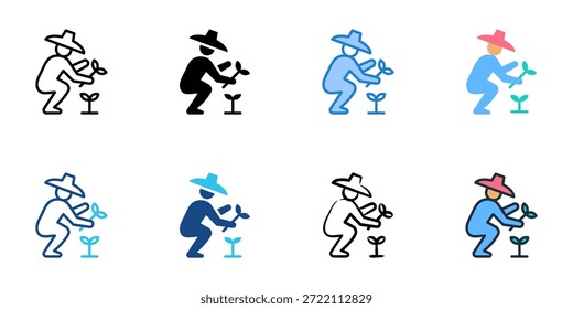 Los iconos de agricultor establecen una colección de estilo múltiple. Trazo editable 
