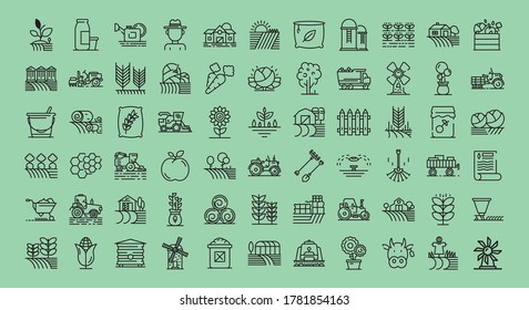 Farmer icons set, outline style