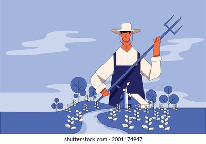 Farmer illustration concept vector, farmer working on field