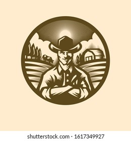 Farmer Illustration Logo Template isolated on White Background
