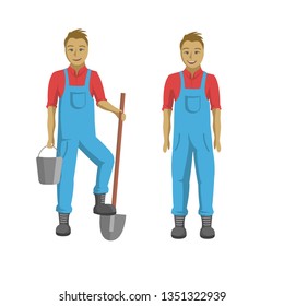 Farmer illustration st of two. Man in different poses flat vector