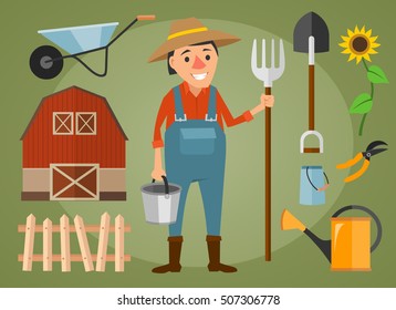 Farmer info graphic elements with farming