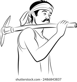 Farmer labour, Indian agriculture, happy farmer day, Hand drawn in thin line style