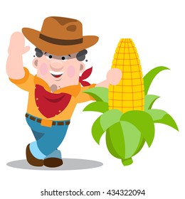 Farmer and a large ear of corn. Farming. Agricultural business.
