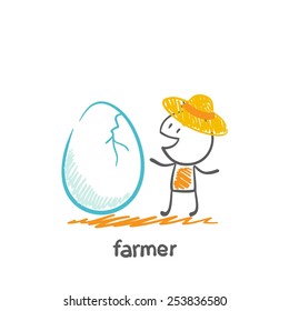 farmer with a large egg, illustrator