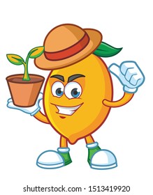 farmer lemon mascot character vector design