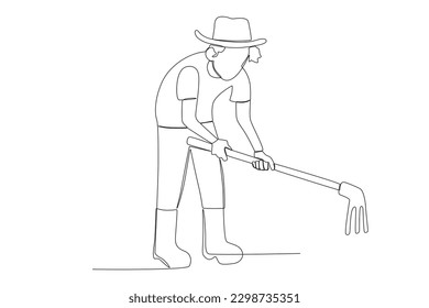 A farmer leveled the land with a rake. Farmer one-line drawing
