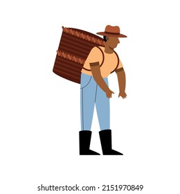 farmer lifting basket working character