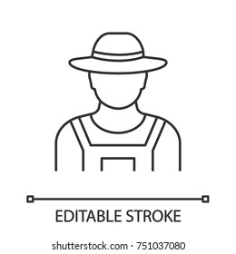 Farmer linear icon. Agricultural worker. Thin line illustration. Contour symbol. Vector isolated outline drawing. Editable stroke