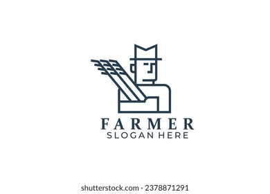 farmer lineart vector template logo design