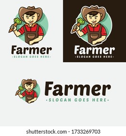 Vector de plantillas de dibujos animados de logotipos para agricultores