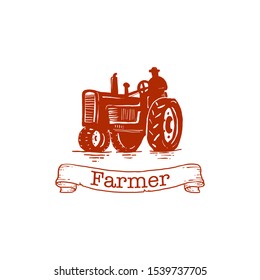 farmer logo design, retro farmer with tractor illustration