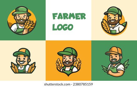 Conjunto de logotipos para granjeros. Ilustración vectorial del conjunto de logotipos de agricultores para su diseño. Logo de Mascot Farmer
