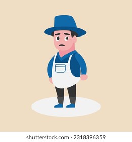 A farmer looking a side, worry about his plantation.Unhappy farmer. Vector illustration.Flat design.