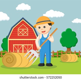 farmer making straw roll