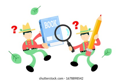 farmer man agriculture and book education cartoon doodle flat design style vector illustration