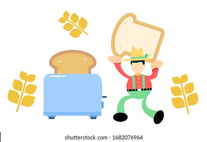 farmer man agriculture and bread toast maker cartoon doodle flat design style vector illustration