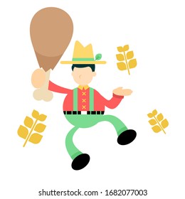 farmer man agriculture and chicken drumstick snack cartoon doodle flat design style vector illustration