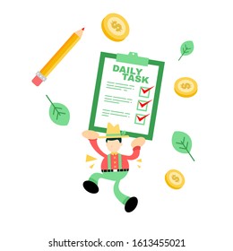 farmer man agriculture and daily task checklist form business cartoon doodle flat design style vector illustration
