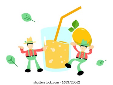 farmer man agriculture and drink fresh lemon fruit juice cartoon doodle flat design style vector illustration