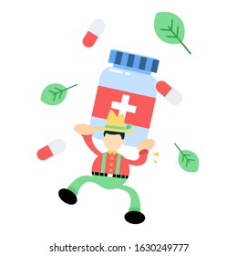 farmer man agriculture and drug health medic industry cartoon doodle flat design style vector illustration