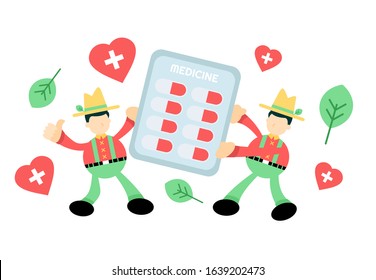 farmer man agriculture and drug health medic industry cartoon doodle flat design style vector illustration