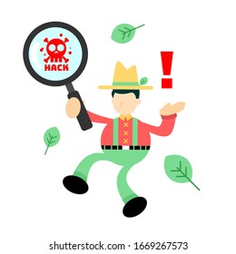 farmer man agriculture find hack attack protection system cartoon doodle flat design style vector illustration