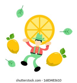 farmer man agriculture and fresh lemon fruit juice cartoon doodle flat design style vector illustration