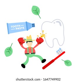 farmer man agriculture punch tooth dental care cartoon doodle flat design style vector illustration