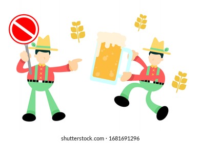farmer man agriculture stop drink beer ale cartoon doodle flat design style vector illustration