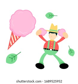 farmer man agriculture and sweet cotton candy cartoon doodle flat design style vector illustration