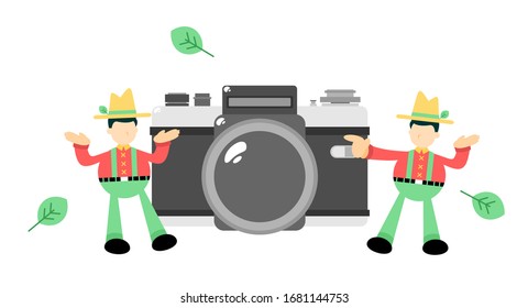 farmer man agriculture and vintage camera photograph cartoon doodle flat design style vector illustration