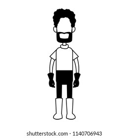 Farmer man cartoon faceless in black and white