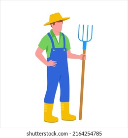 Farmer Man Character Pitchfork Vector Illustration Stock Vector ...