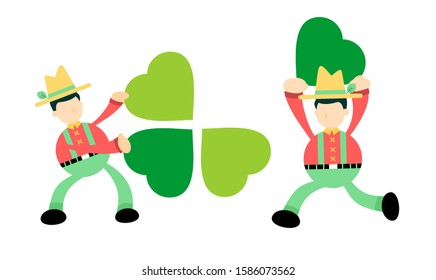 farmer man and clover leaf cartoon doodle flat design style vector illustration