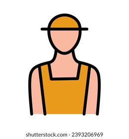 Icono de color del hombre agricultor. Trabajador agrícola. Señal de estilo simple para concepto móvil y diseño web. Icono de vector plano del trabajador de jardinería. Símbolo de avatar de personas sin rostro, ilustración de logo. Gráficos vectoriales