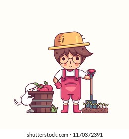 Farmer Man and Dog Cute Character Vector Illustration